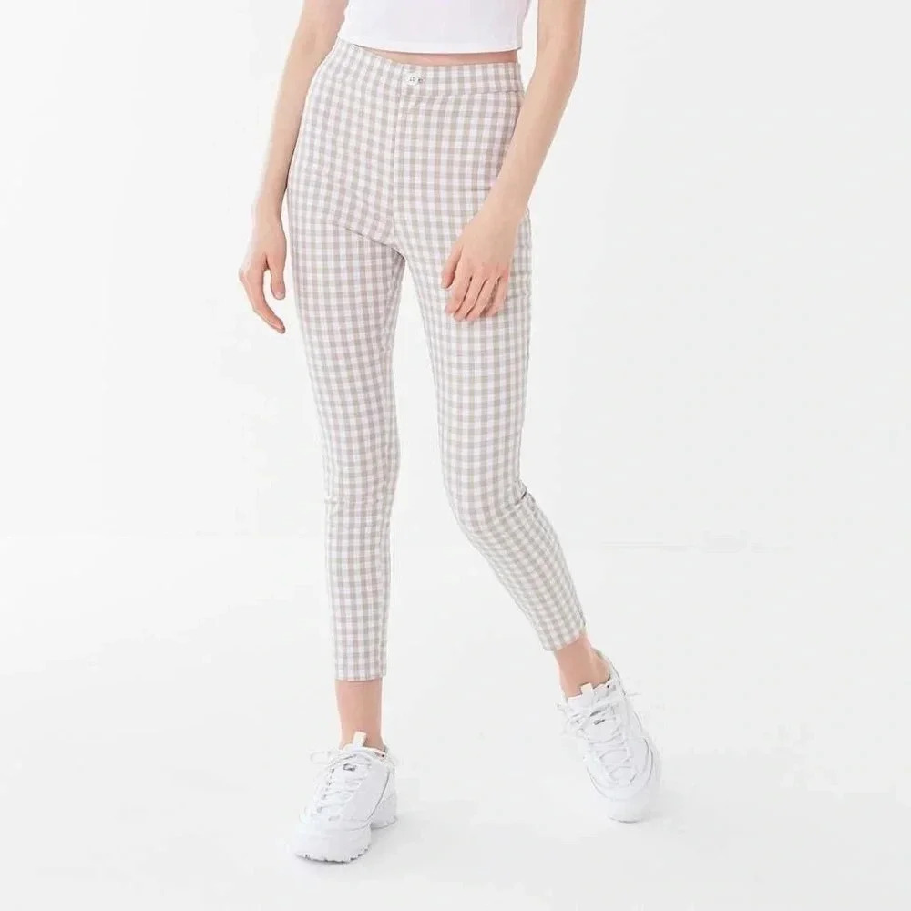 Urban Outfitters Ingrid High Waisted Pinup tan /white plaid Pants 8
